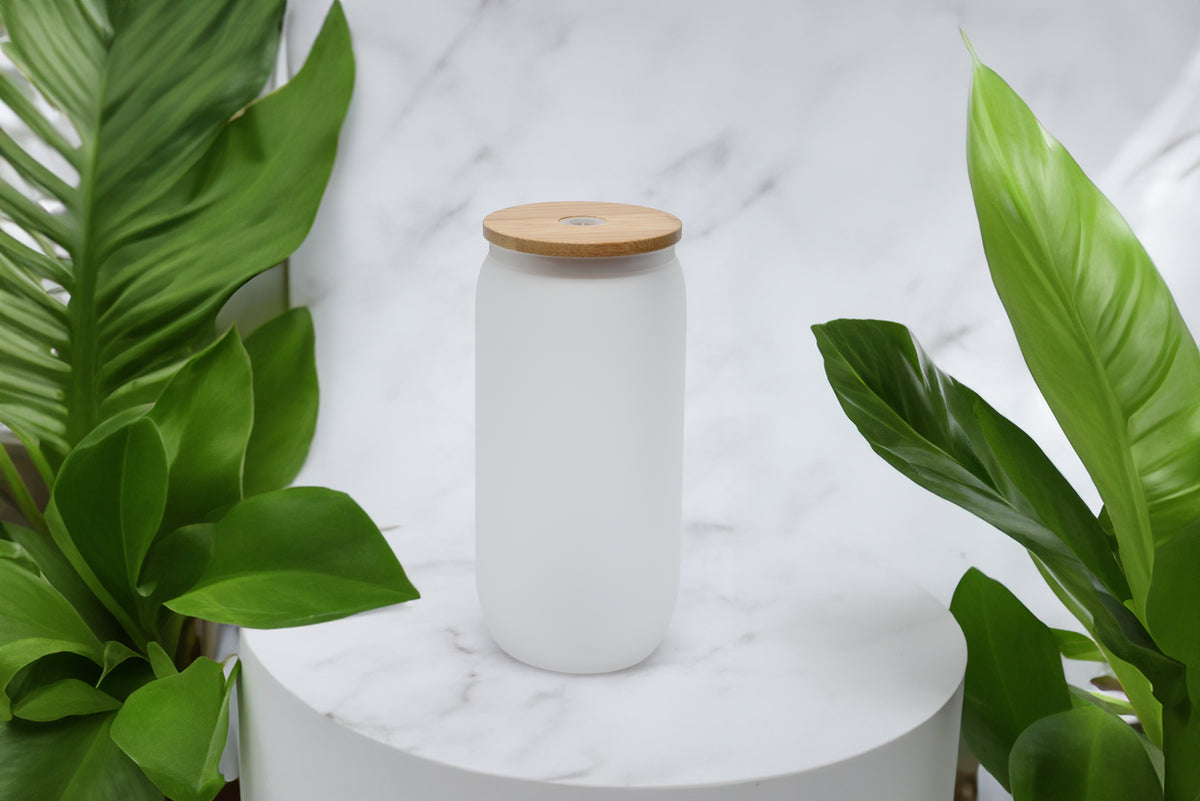 18oz Frosted Tumbler with Bamboo Lid and Glass Straw - SUB GJ-18-M